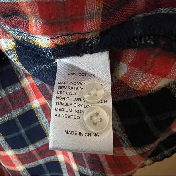 Trovata Birds Of Paradis | Logan Henley Plaid Popover Top Button Blouse Size L - Picture 10 of 10